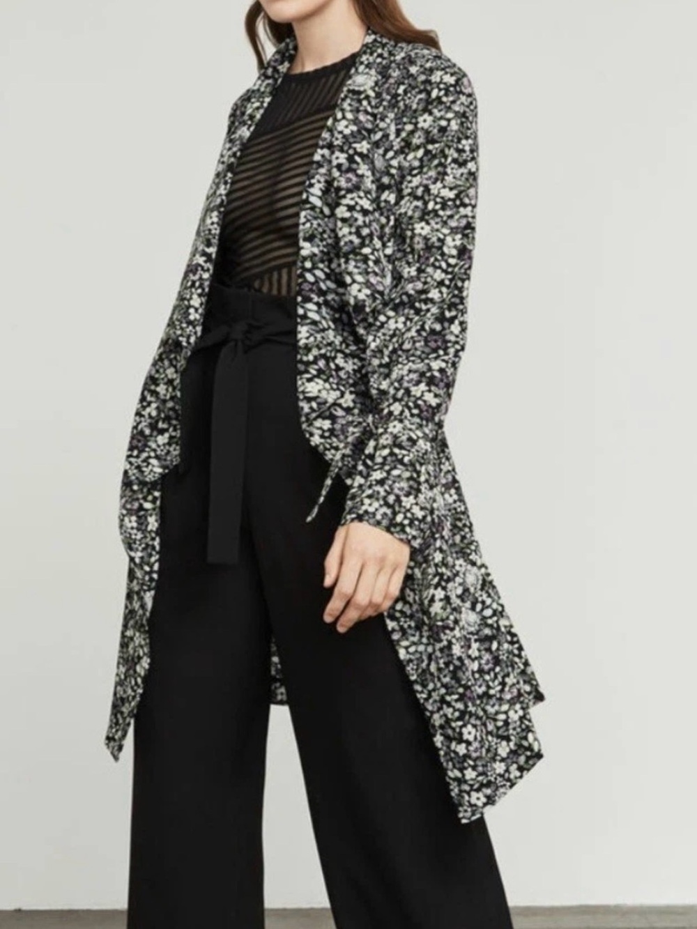 BCBGMaxAzria Tasi Floral Draped Trench Duster L